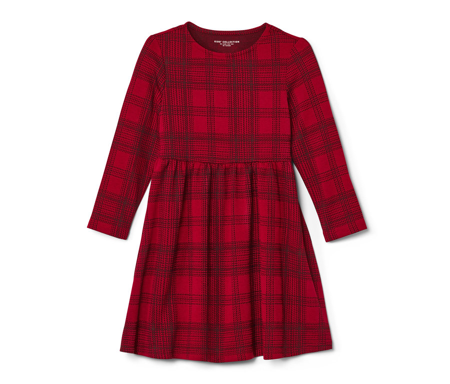 Robe en jersey enfant rouge à carreaux avec manches longues.