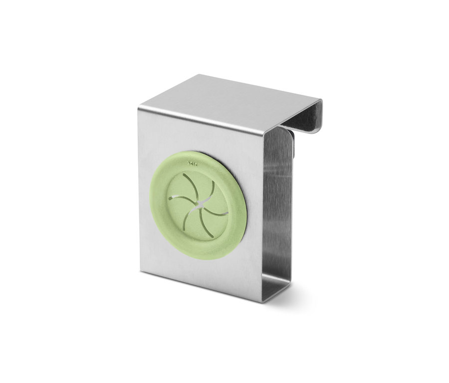 Un 2 porte-linges de cuisine argenté avec un insert en caoutchouc vert lime.