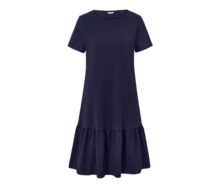 Robe en jersey bleu foncé avec un volant.