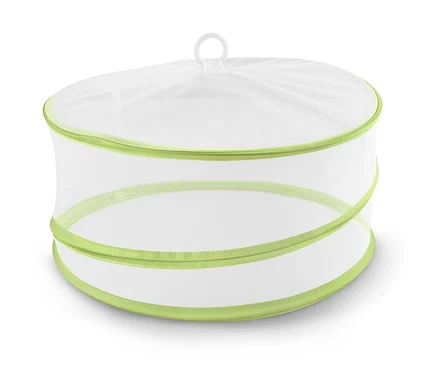 Cloche de protection pliable blanche avec bordure vert lime.