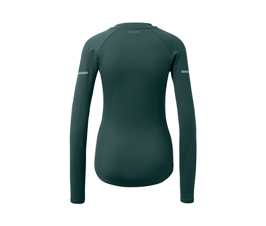 T-shirt technique à manches longues vert foncé, vu de dos.