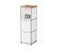 Commode étroite en métal « CN3 » avec plateau en bois et 2 abattants, blanc. Un casque blanc est visible sur l'étagère supérieure.