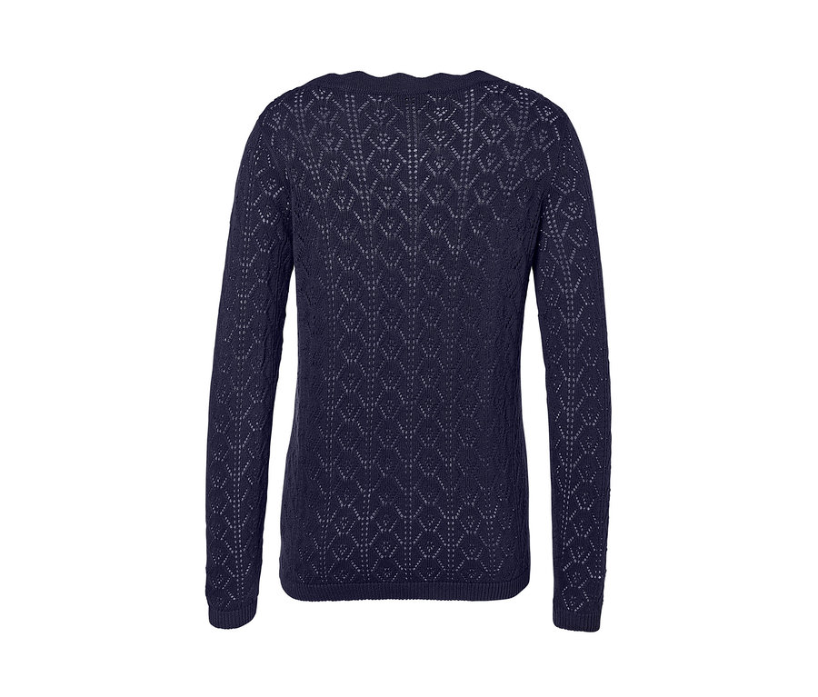 Jaquette en maille bleu foncé à motif ajouré.