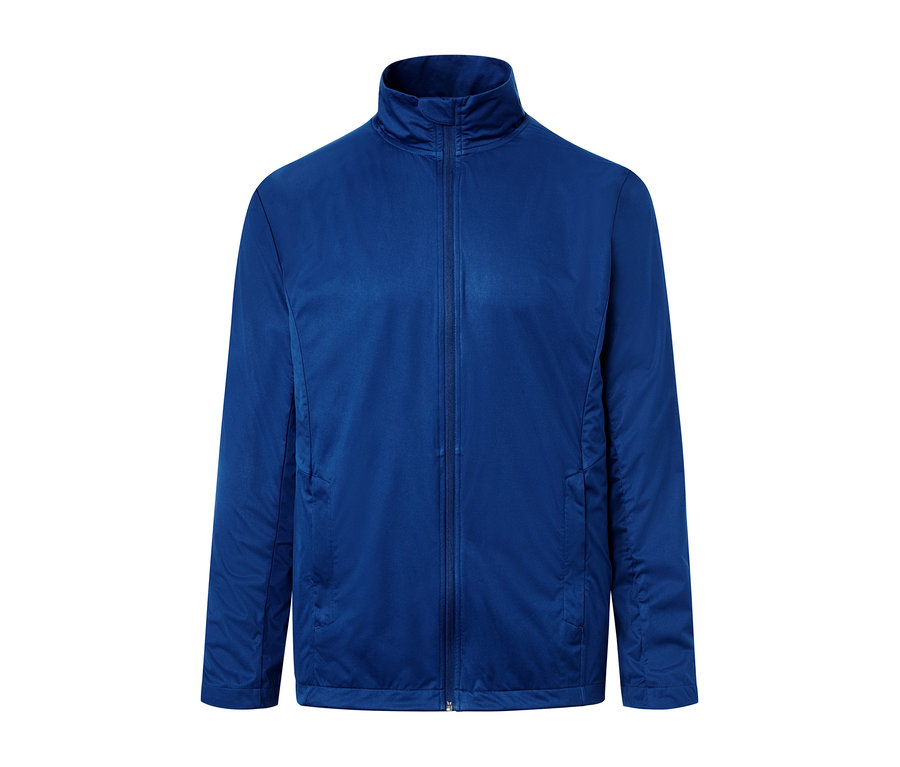 Veste fonctionnelle coupe-vent bleue.