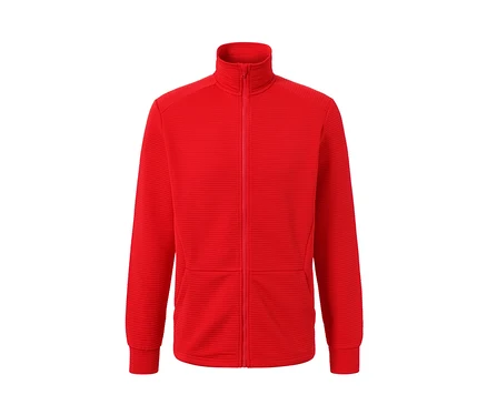 Veste fonctionnelle rouge orange avec fermeture éclair.