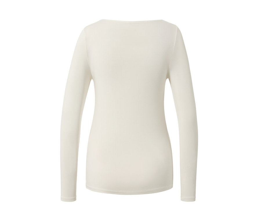 T-shirt à manches longues crème en mélange de modal et soie.
