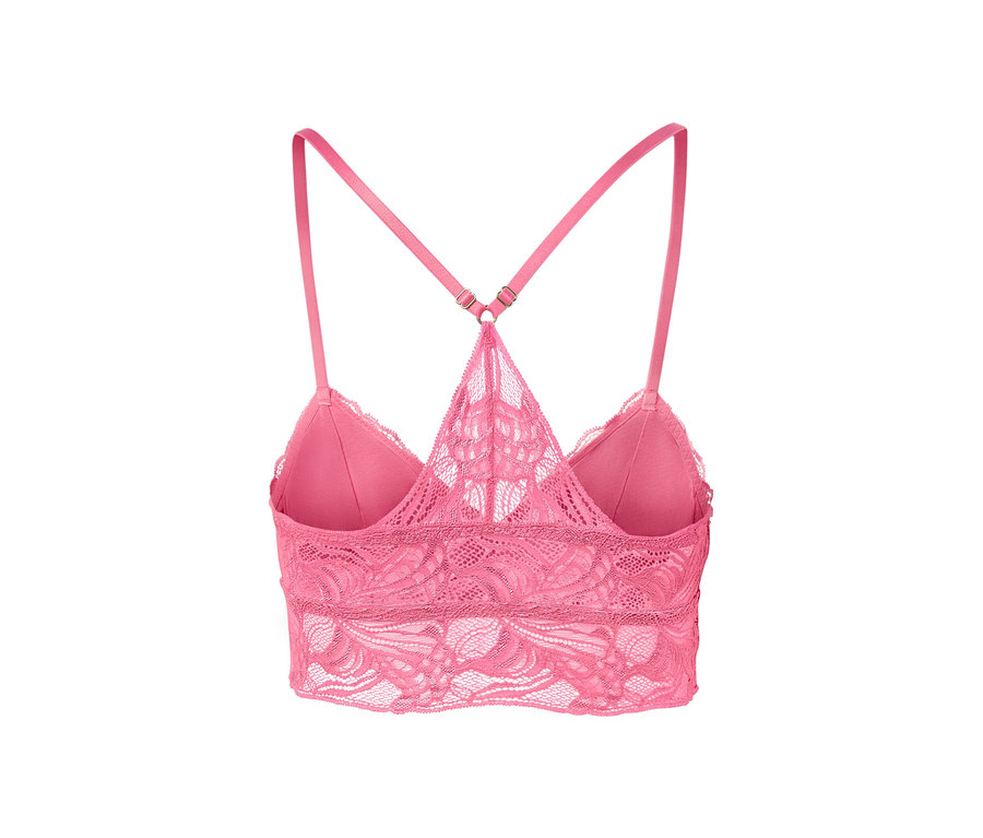 Gros plan d'une brassière en dentelle rose.