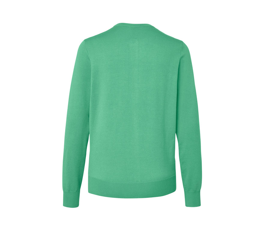 Vue arrière d'un cardigan vert en maille fine.
