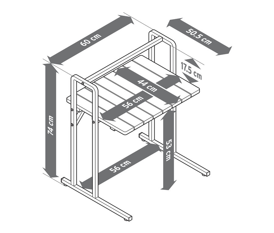 Schéma d'une table en C avec un grand plateau et des dimensions indiquées.