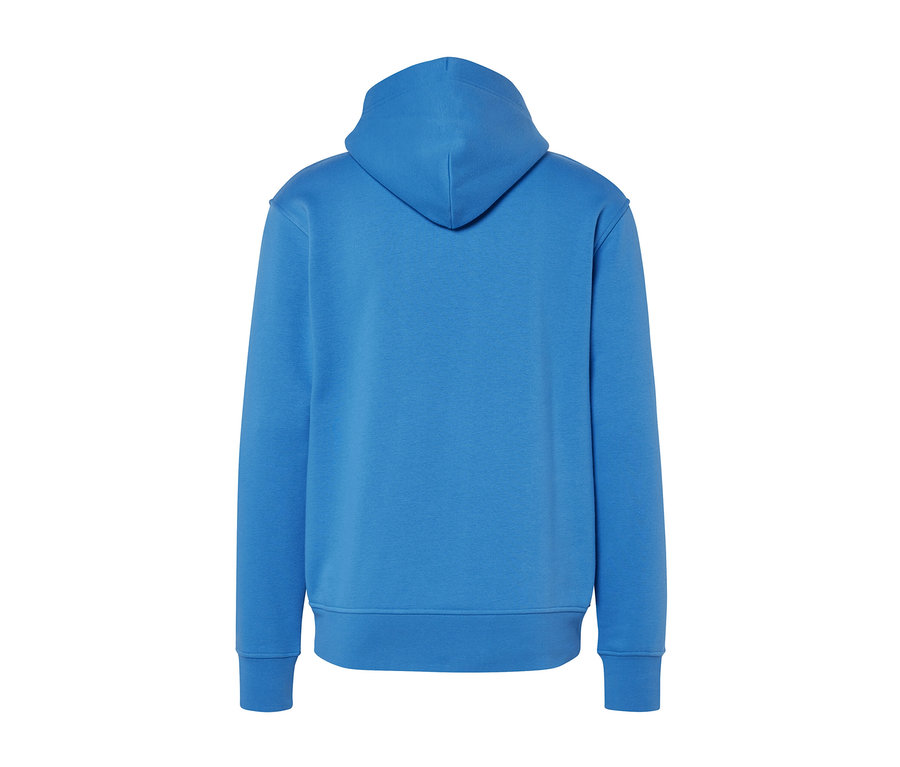 Sweat-shirt à capuche bleu vu de dos.
