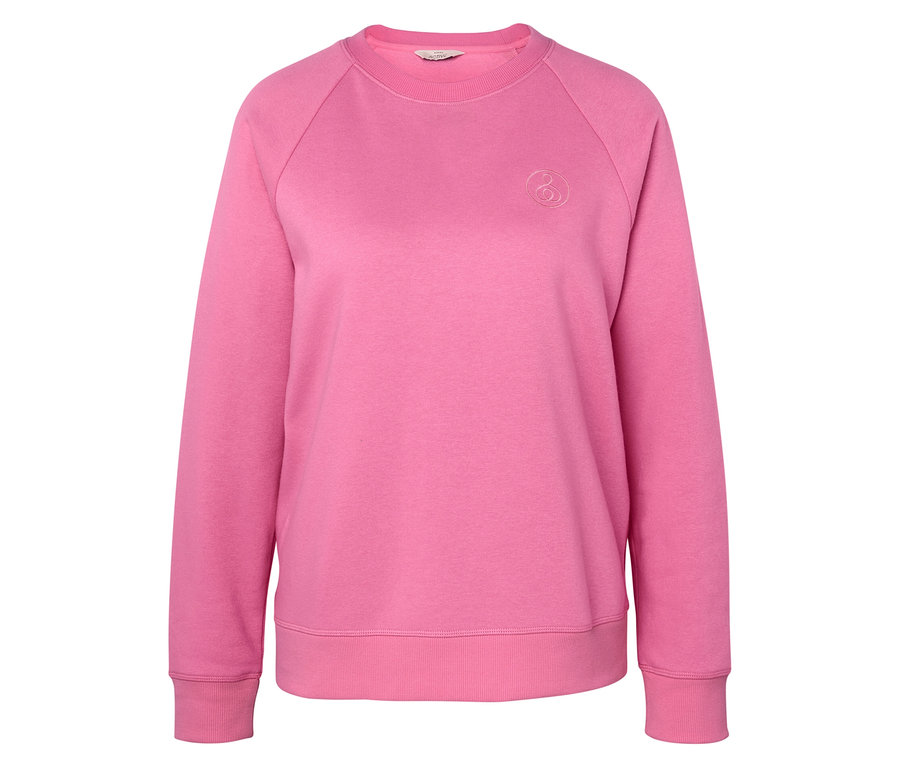 Un sweat-shirt rose à manches longues.