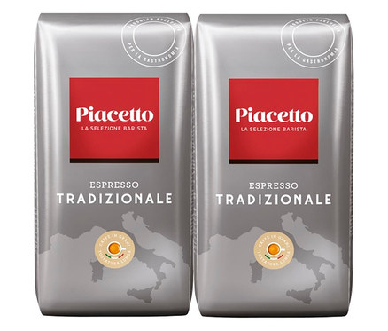 Deux paquets d' Espresso Tradizionale Piacetto - 2x 1 kg de grains entiers.
