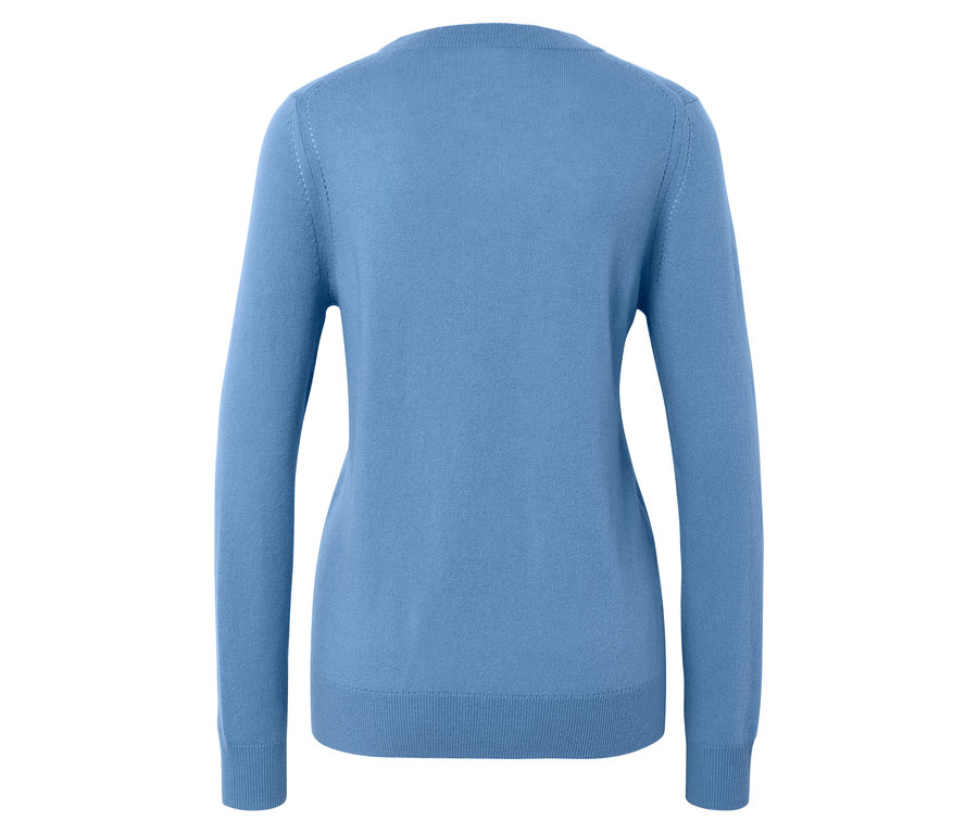 Pull bleu clair à manches longues, vue arrière.