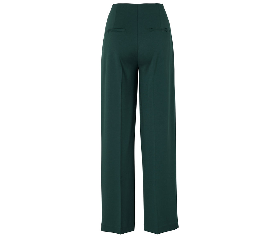 Vue arrière d'un pantalon vert taille haute à jambes larges.