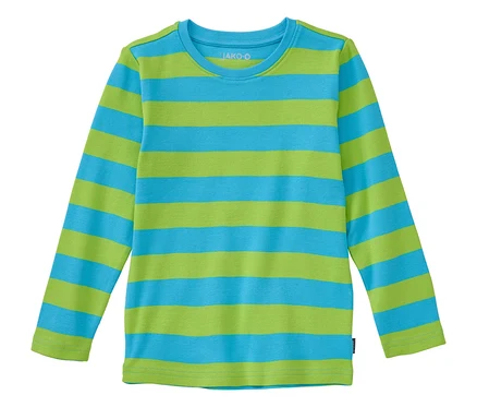 Le t-shirt à rayures JAKO-O est turquoise et vert.