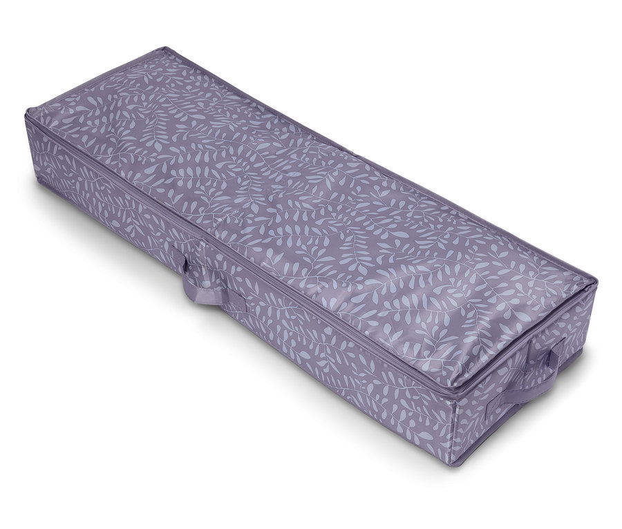 Sac de rangement rectangulaire avec motif de feuilles sur fond blanc.