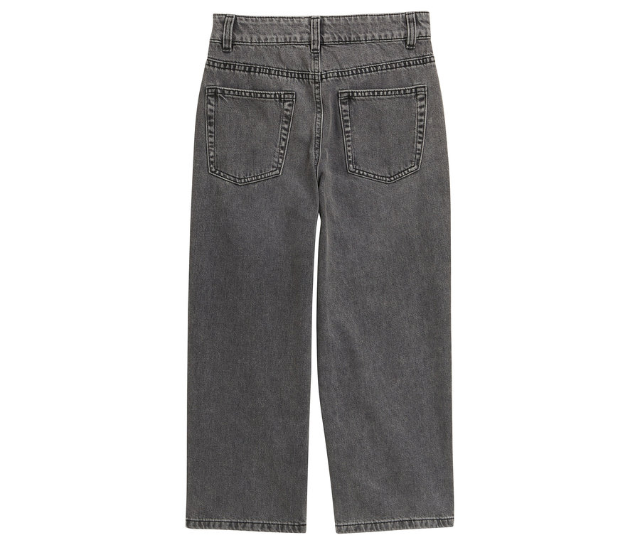 Jean gris à jambes larges vu de dos.