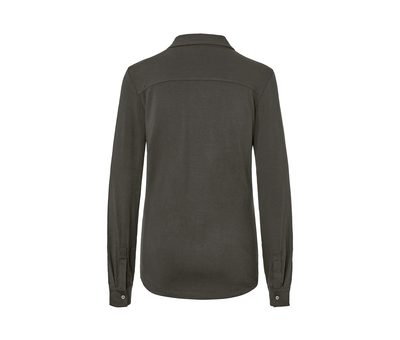 Vue arrière d'une blouse gris foncé avec patte de boutonnage.
