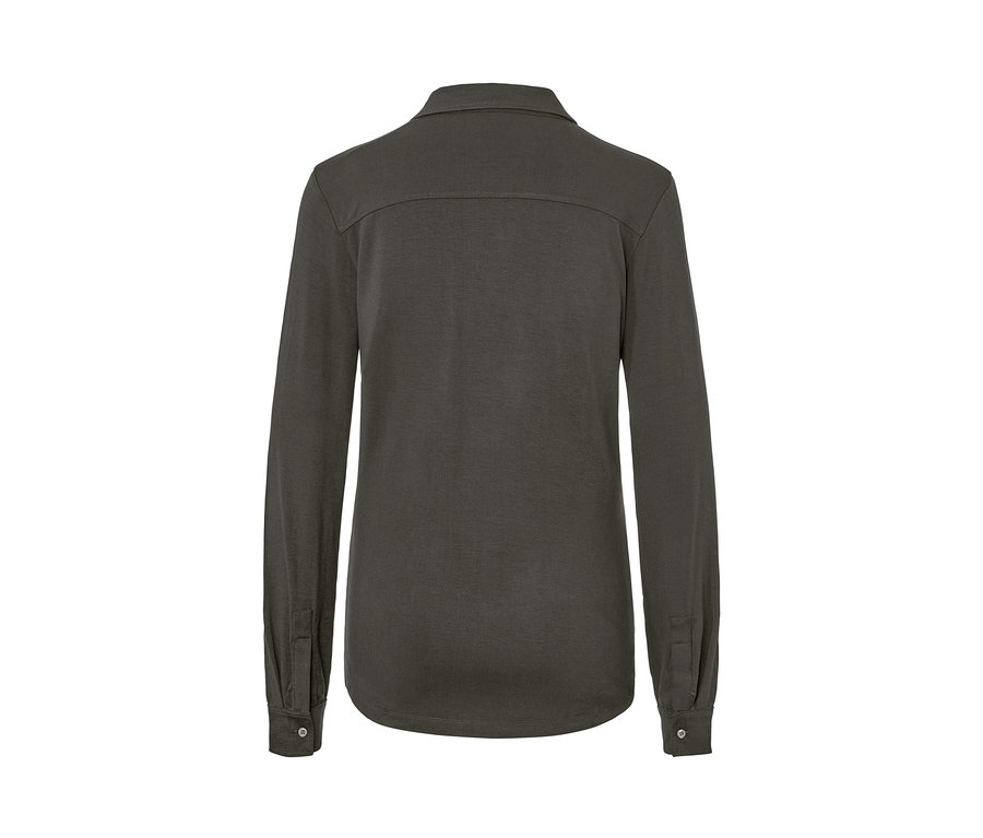 Vue arrière d'une blouse gris foncé avec patte de boutonnage.