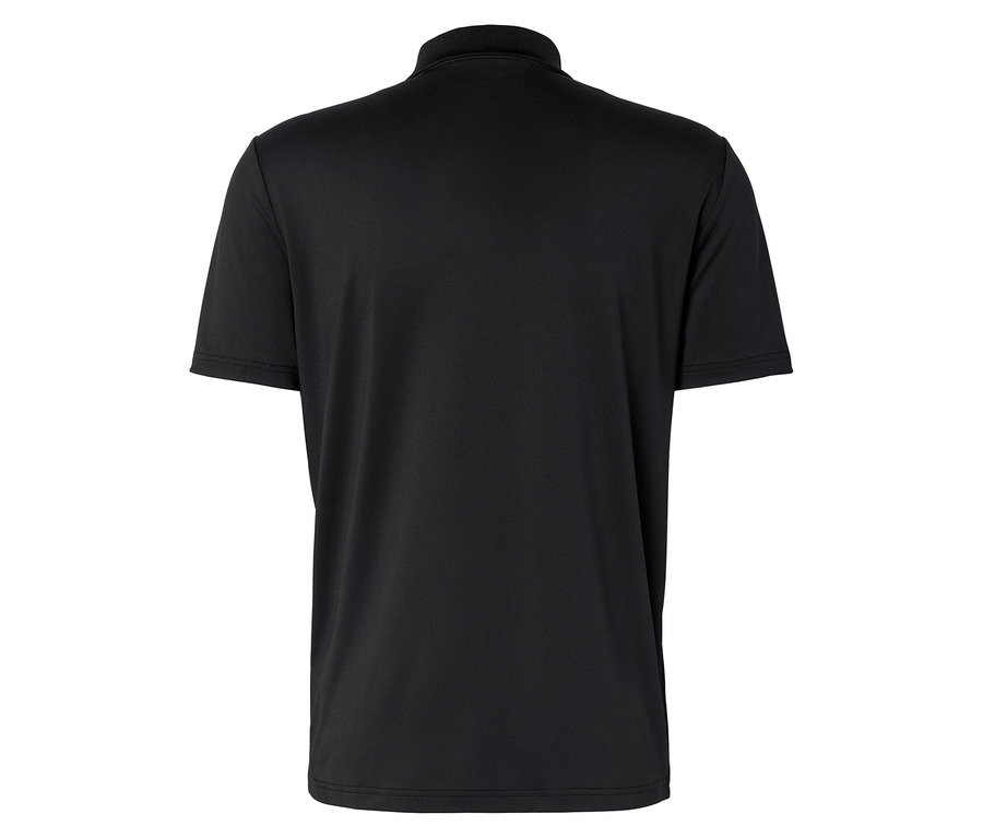 Vue arrière d'un polo noir à manches courtes.