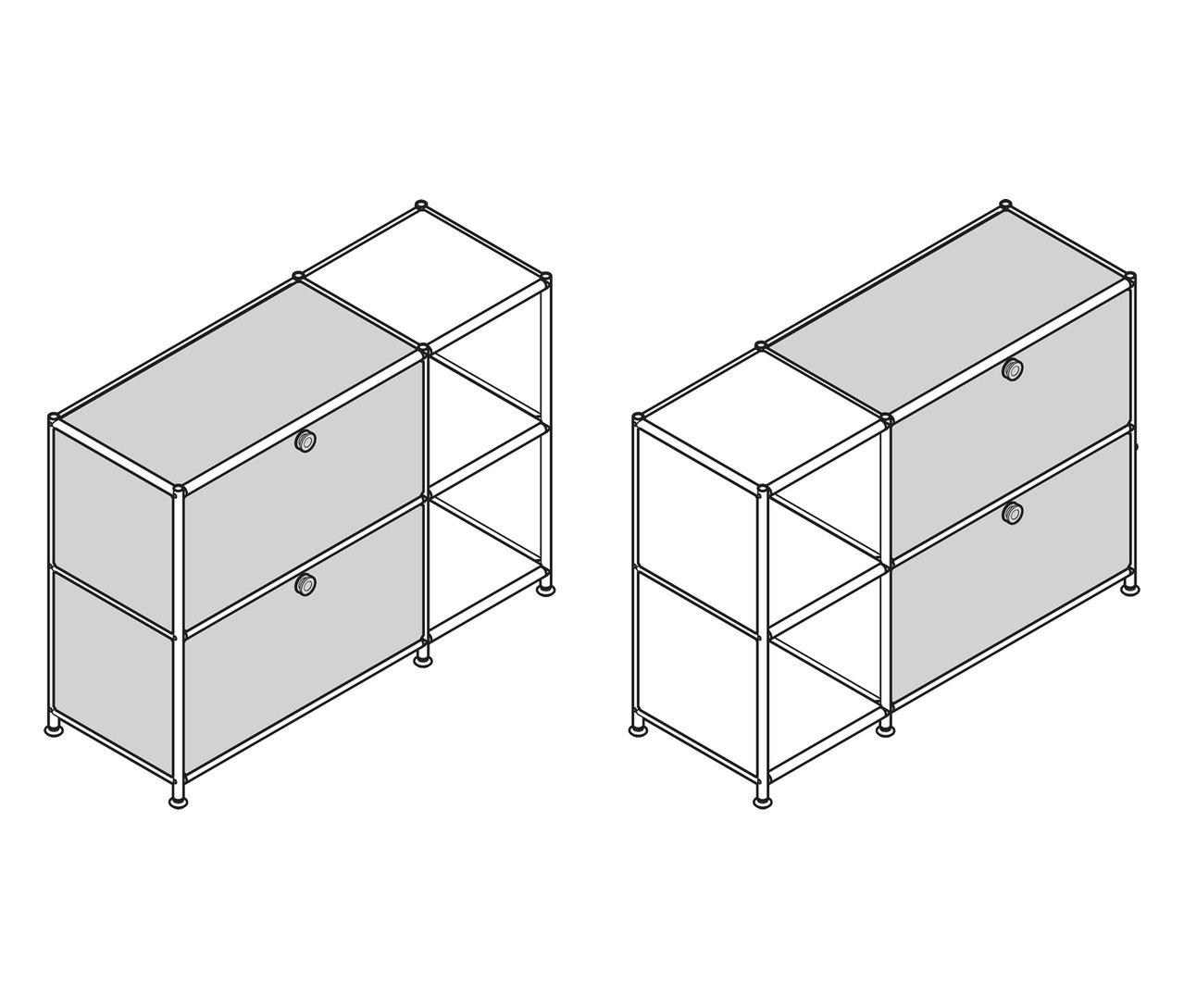 Deux buffets en métal « CN3 » à 2 abattants, un gris et un blanc.