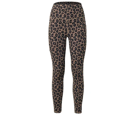Legging marron à motif léopard noir, photographié de face.