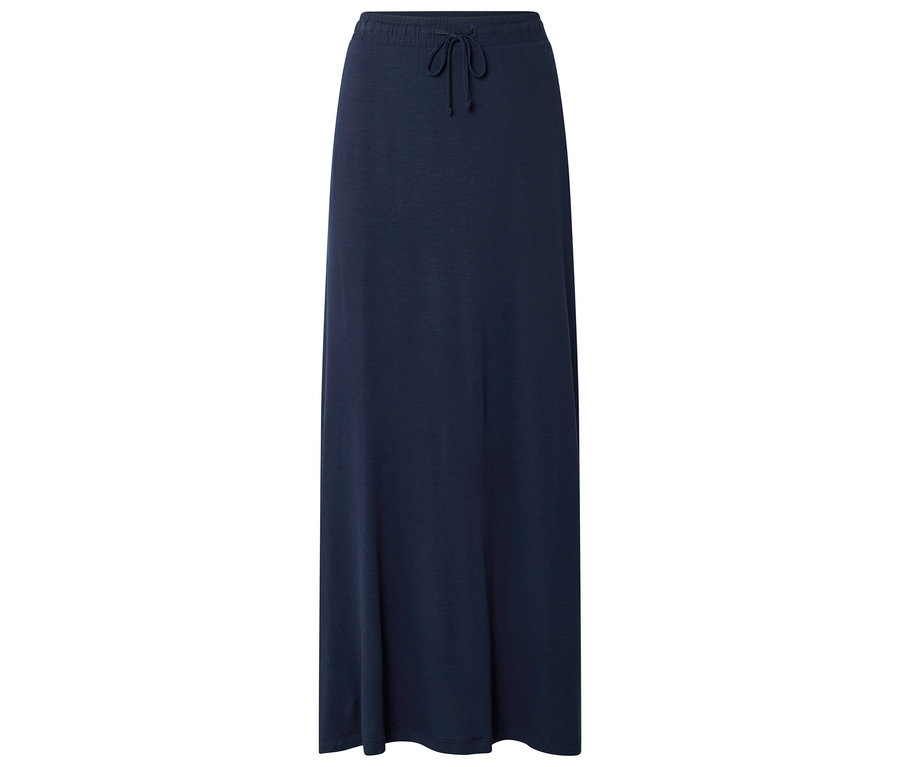 Une jupe longue bleu marine avec un cordon de serrage.