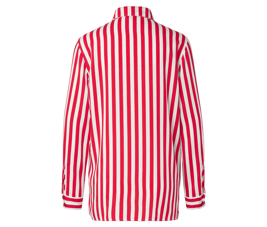 Vue arrière d'une chemise à manches longues à rayures rouges et blanches.