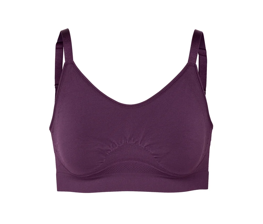 Soutien-gorge violet avec bretelles réglables.