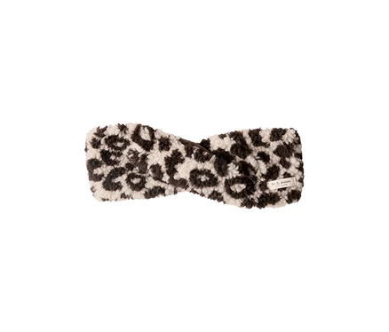Bandeau Street One torsadé avec un motif léopard moelleux marron foncé et crème.