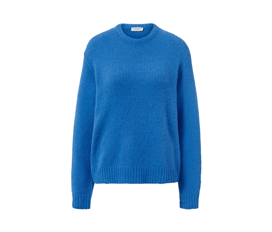 Pull en grosse maille bleu cobalt avec de la laine.