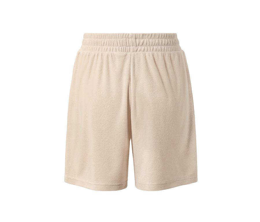 Short de sport en tissu éponge beige.