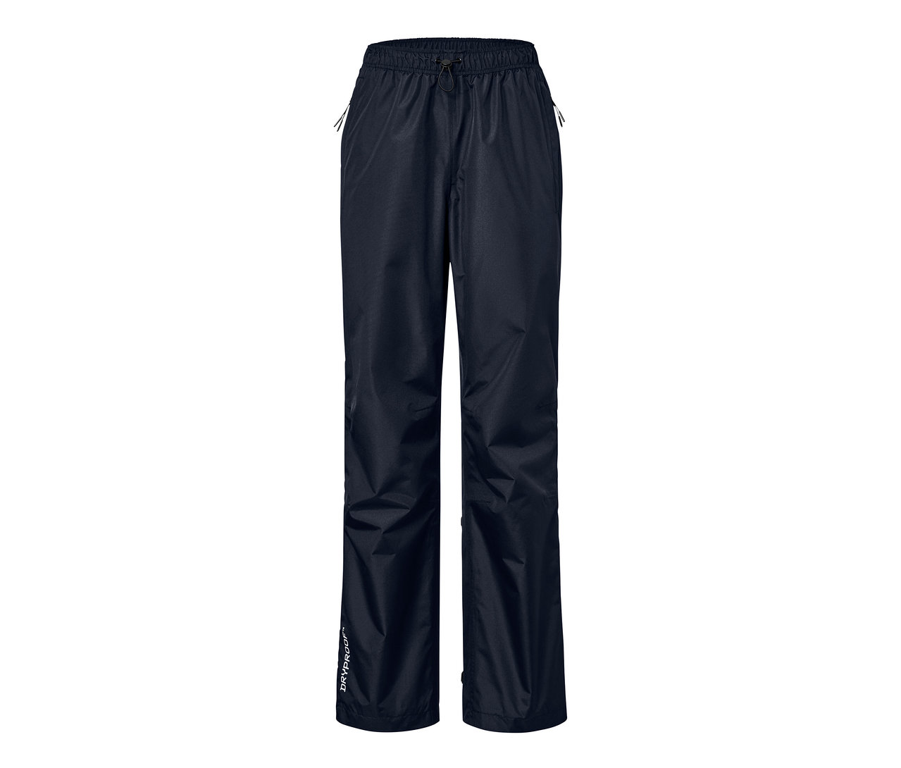 Un pantalon de pluie unisexe high tech bleu marine.