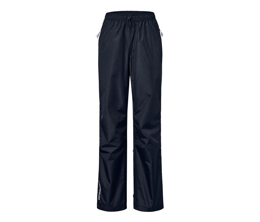 Un pantalon de pluie unisexe high tech bleu marine.