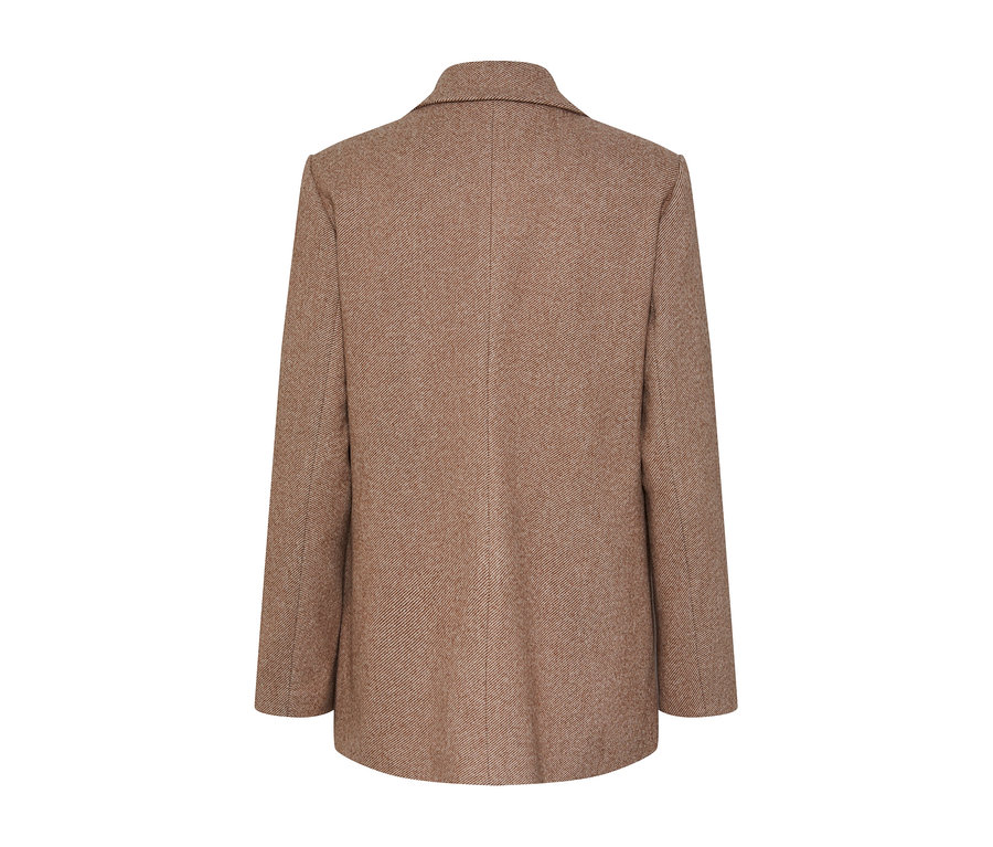 Détail du dos d'un blazer marron.