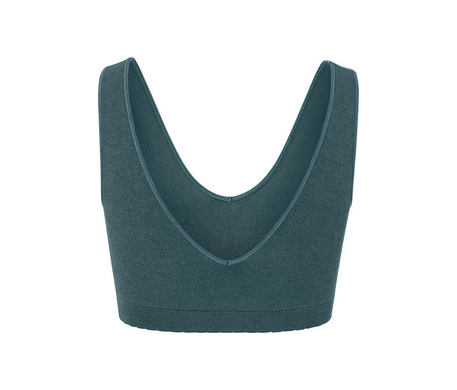 Vue détaillée d'un bustier sans coutures pétrole.
