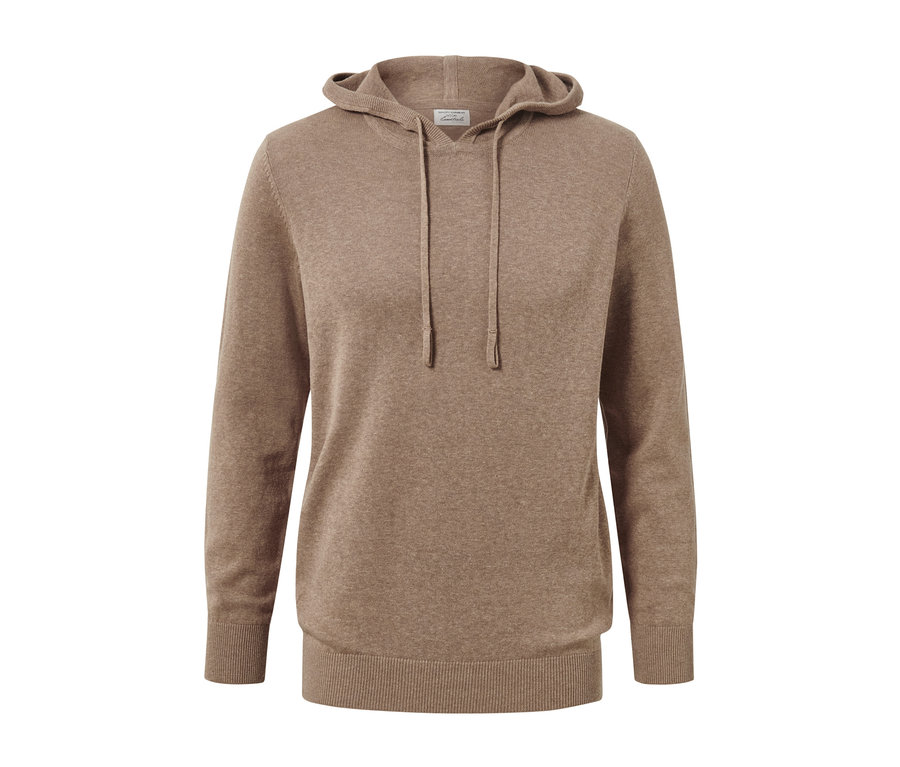 Un sweat à capuche en maille marron.