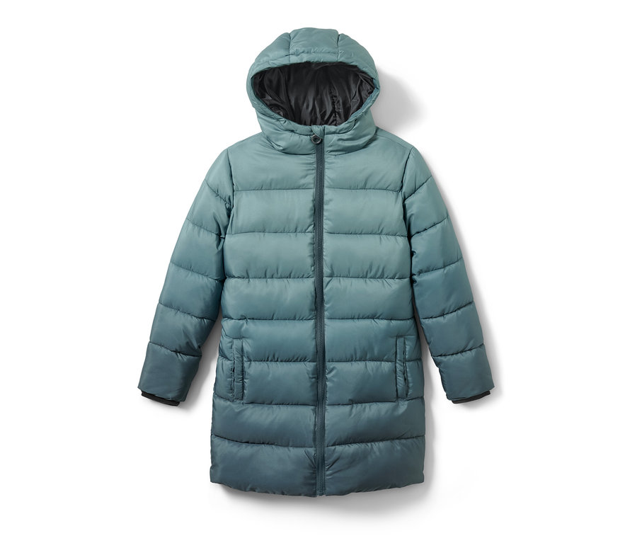 Manteau thermique bleu pour enfant avec capuche.