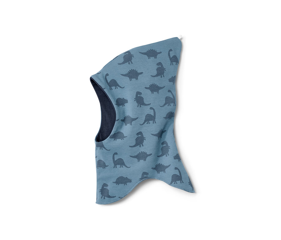 Cagoule réversible pour enfant bleu clair avec motif dinosaure.