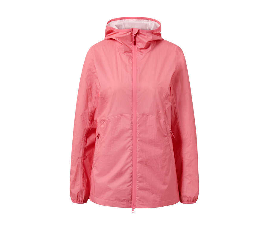 Veste de pluie rose pliable.