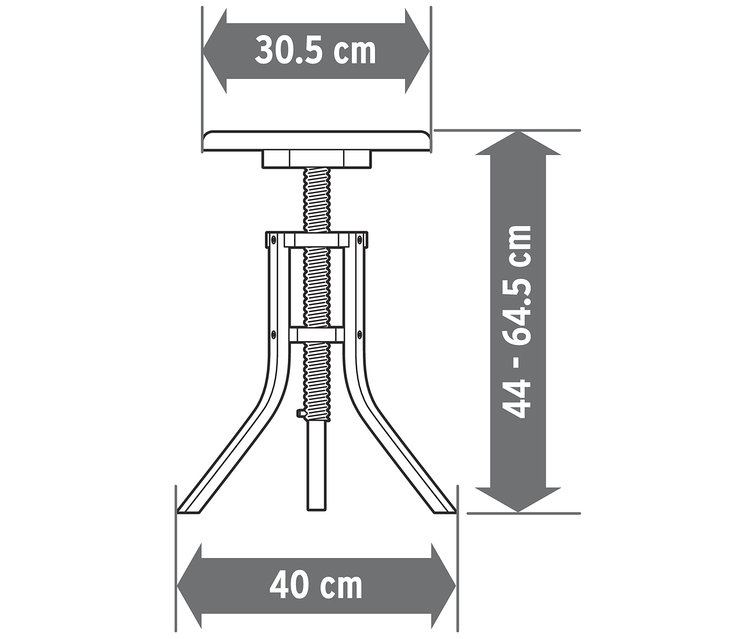 Schéma d'un tabouret à vis avec dimensions.