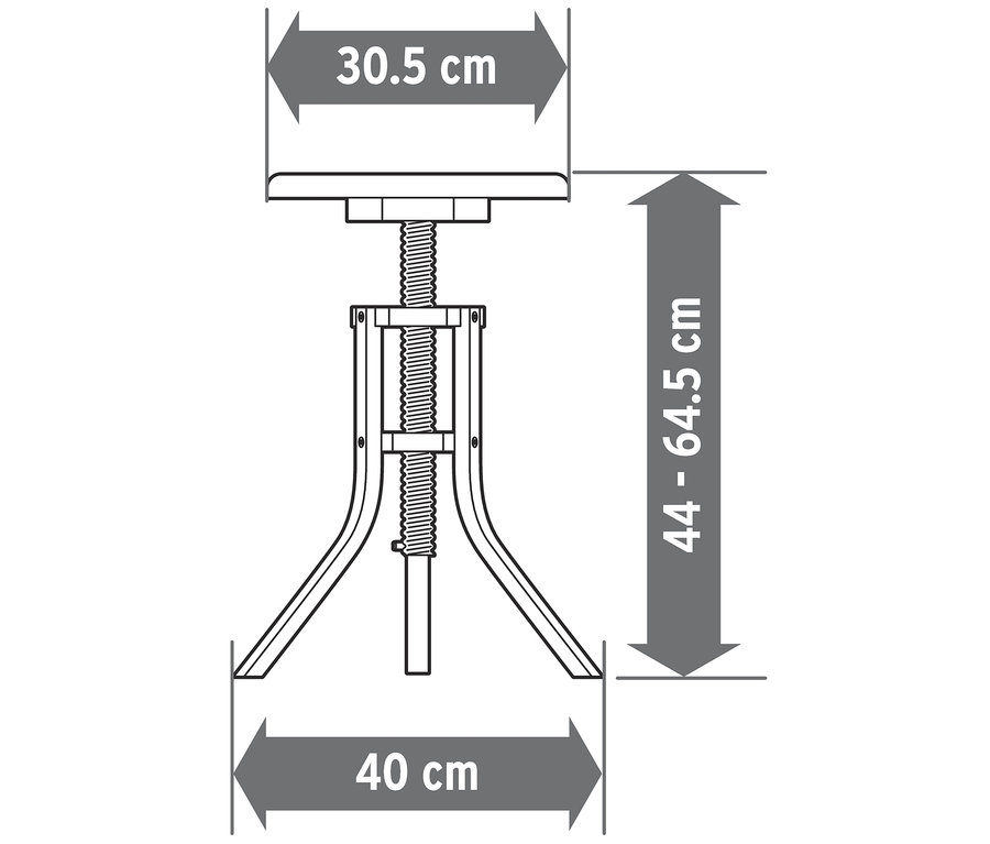 Schéma d'un tabouret à vis avec dimensions.