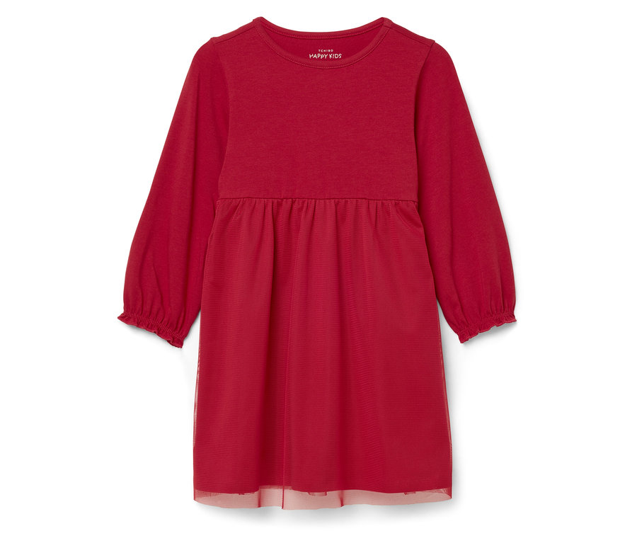 Robe rouge à manches longues pour fille avec jupon en tulle.