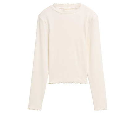 T-shirt à manches longues côtelé pour enfant Tom Tailor, blanc crème