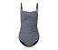 Maillot de bain modelant bleu foncé et blanc avec motif géométrique.