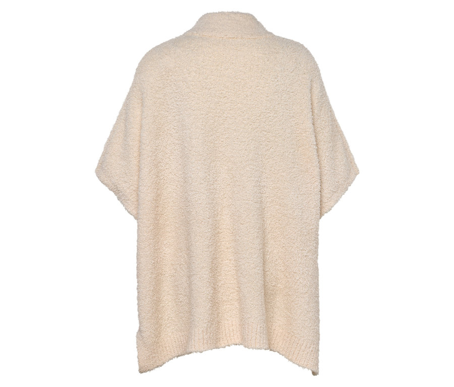 Vue détaillée de dos d'un pull crème à manches courtes.