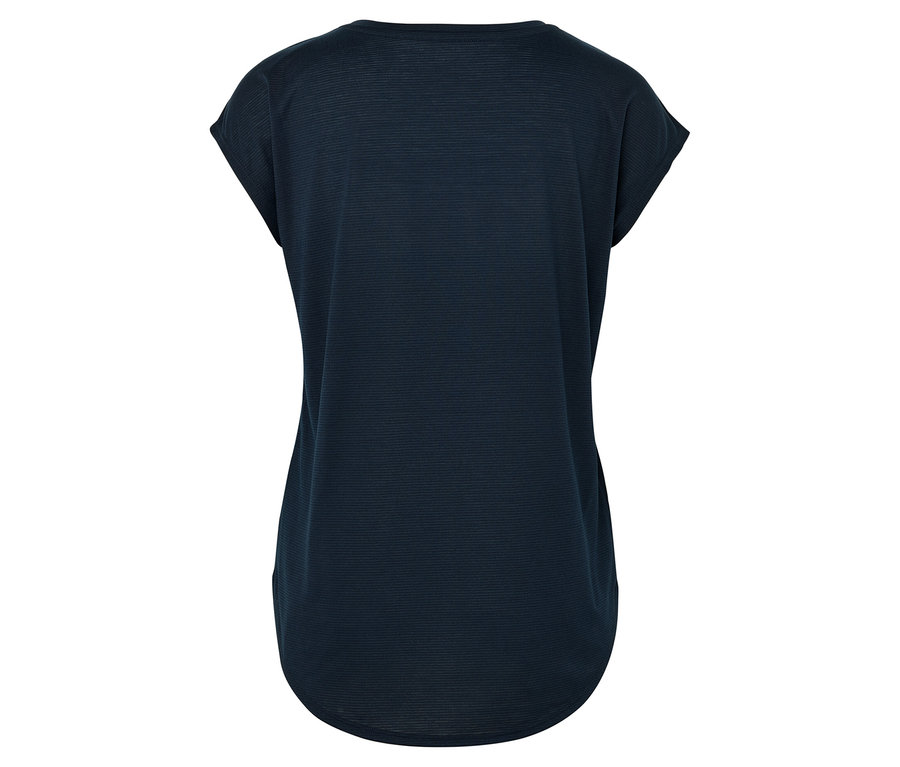 Vue arrière d'un t-shirt bleu foncé à manches courtes.