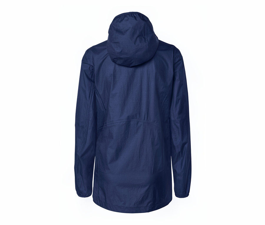 Vue arrière de la veste de pluie ultra-légère bleu marine « repliable ».