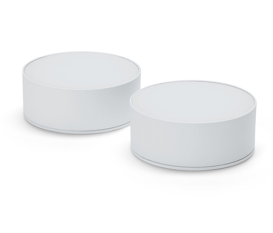 Deux lampes LED multifonctionnelles blanches sur un fond blanc.