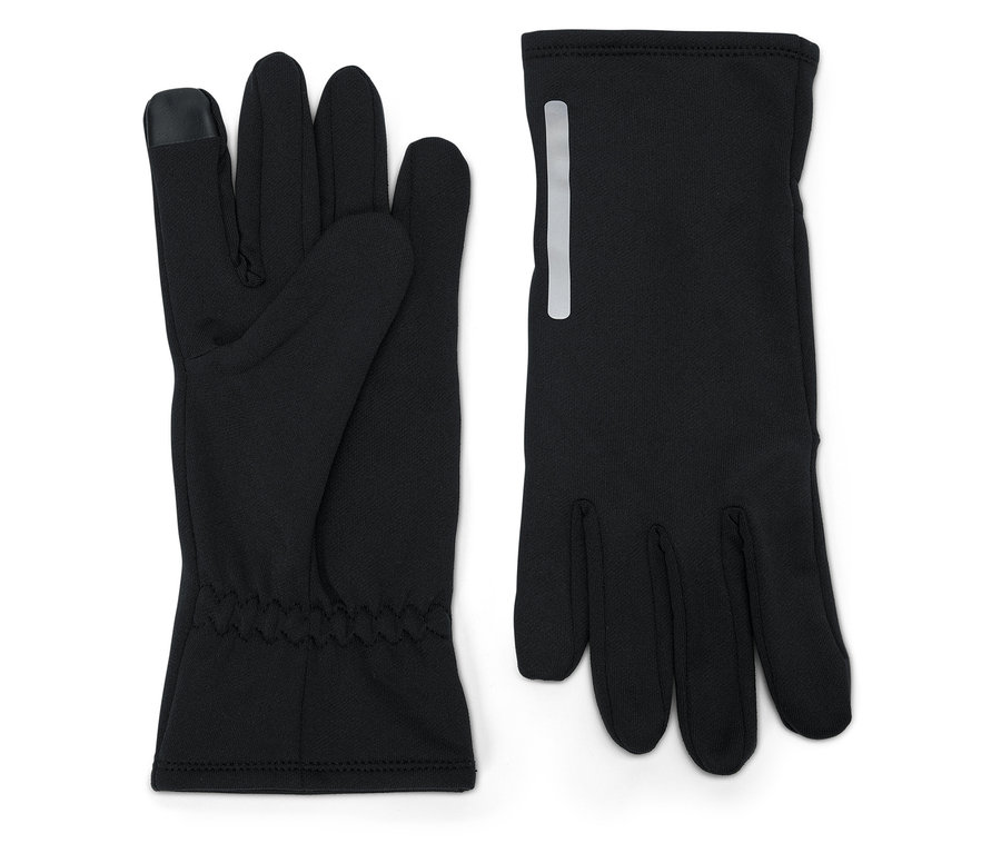 Deux gants noirs posés sur un fond blanc.